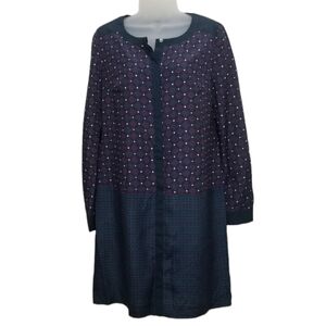 Ann Taylor Floral Shirt Dress Long Sleeve Mandarin Collar Navy sz 6